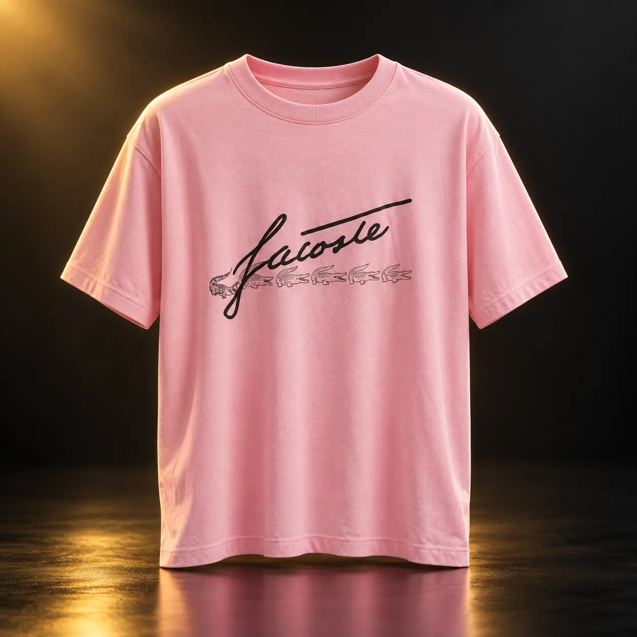 Camiseta Lacoste rosa com assinatura