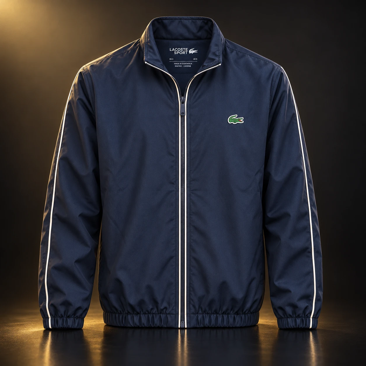 Agasalho Lacoste marinho com detalhes brancos