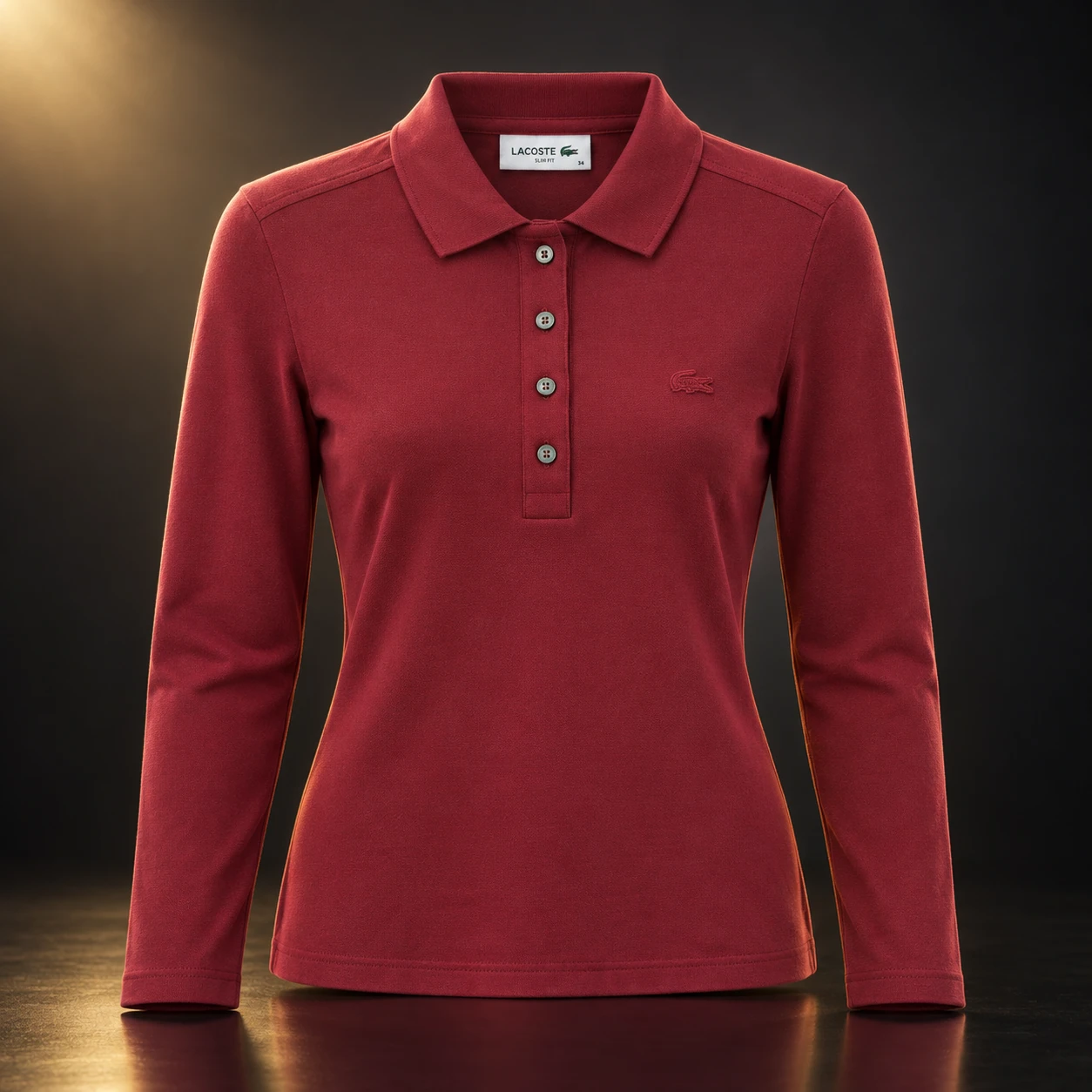Polo Lacoste bordô de manga longa