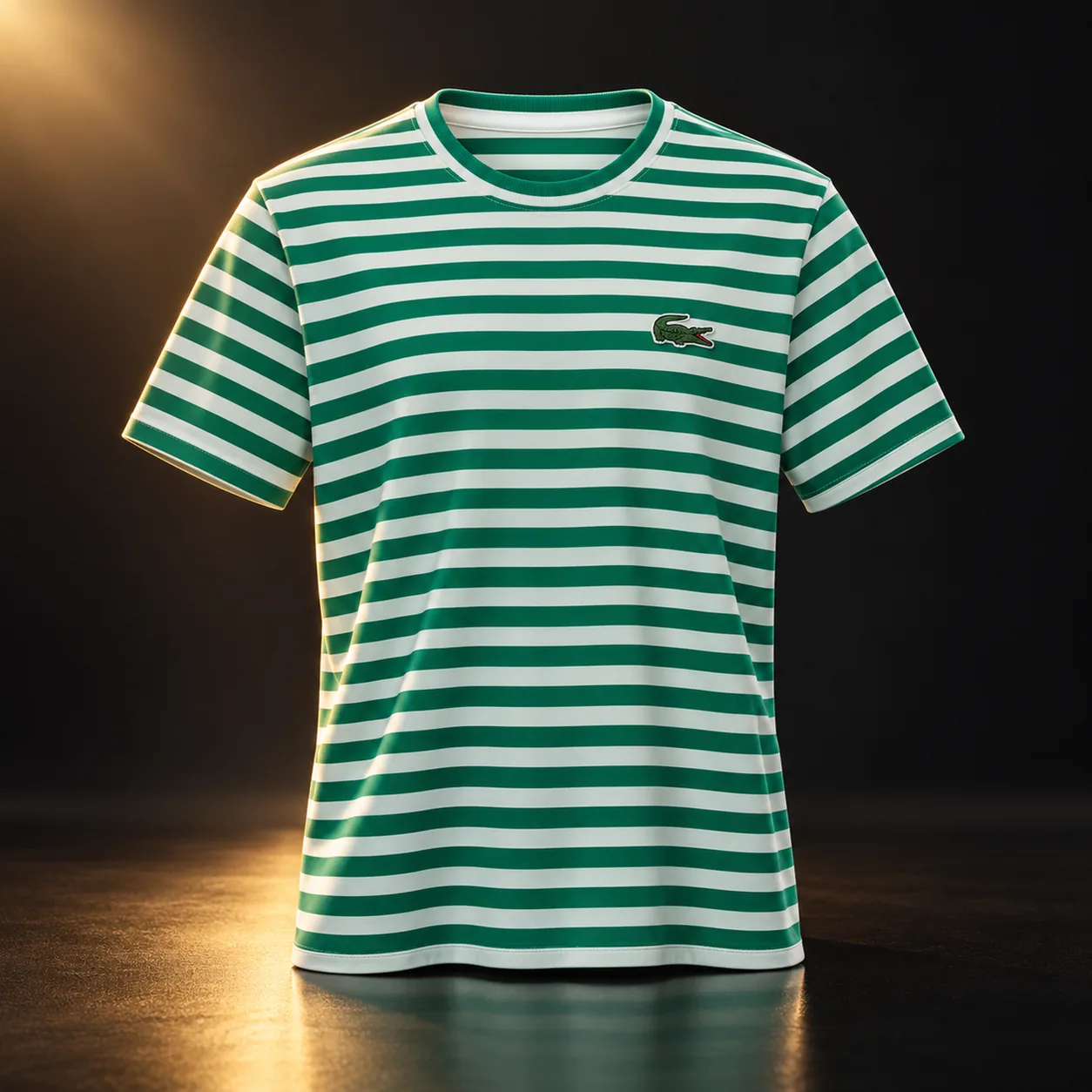 Camiseta Lacoste listrada verde e branca