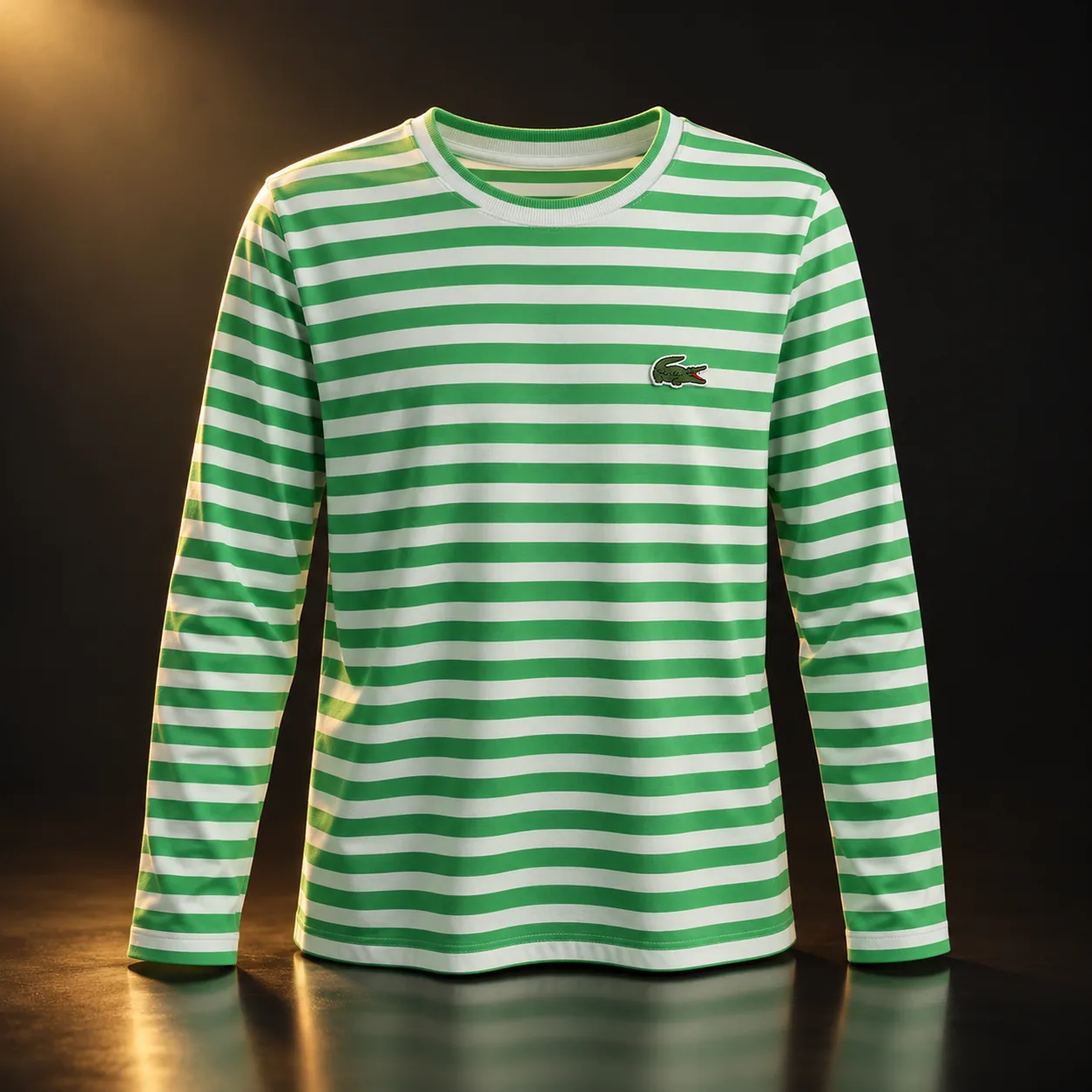 Camiseta Lacoste manga longa listrada verde