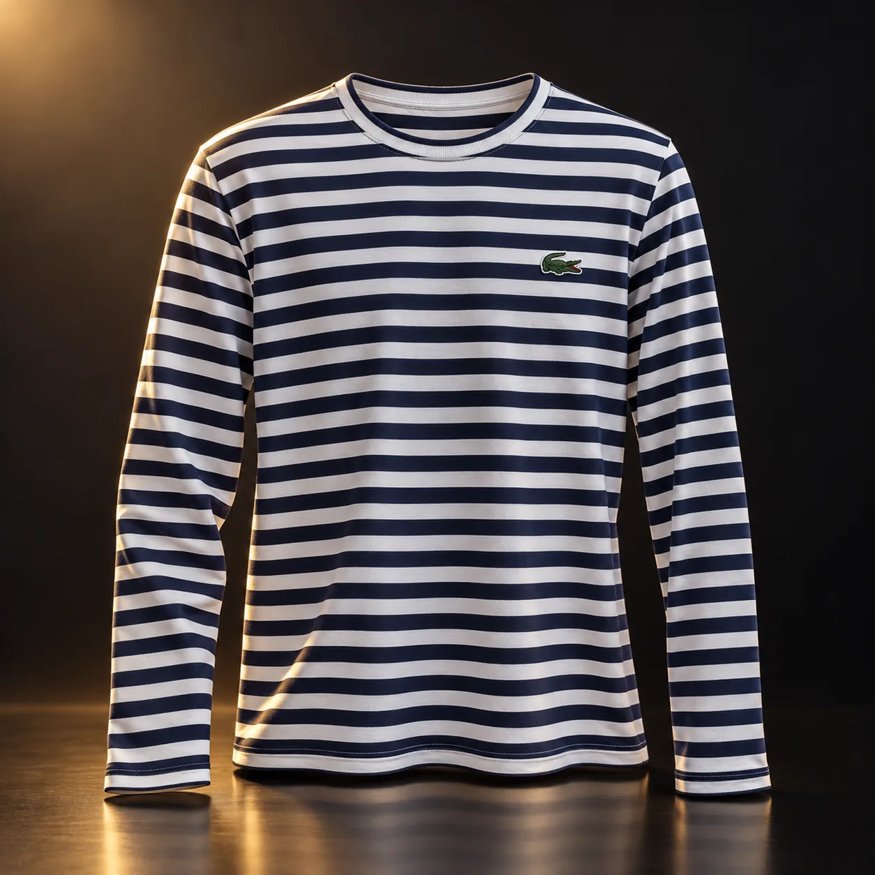 Camiseta Lacoste manga longa listrada marinho
