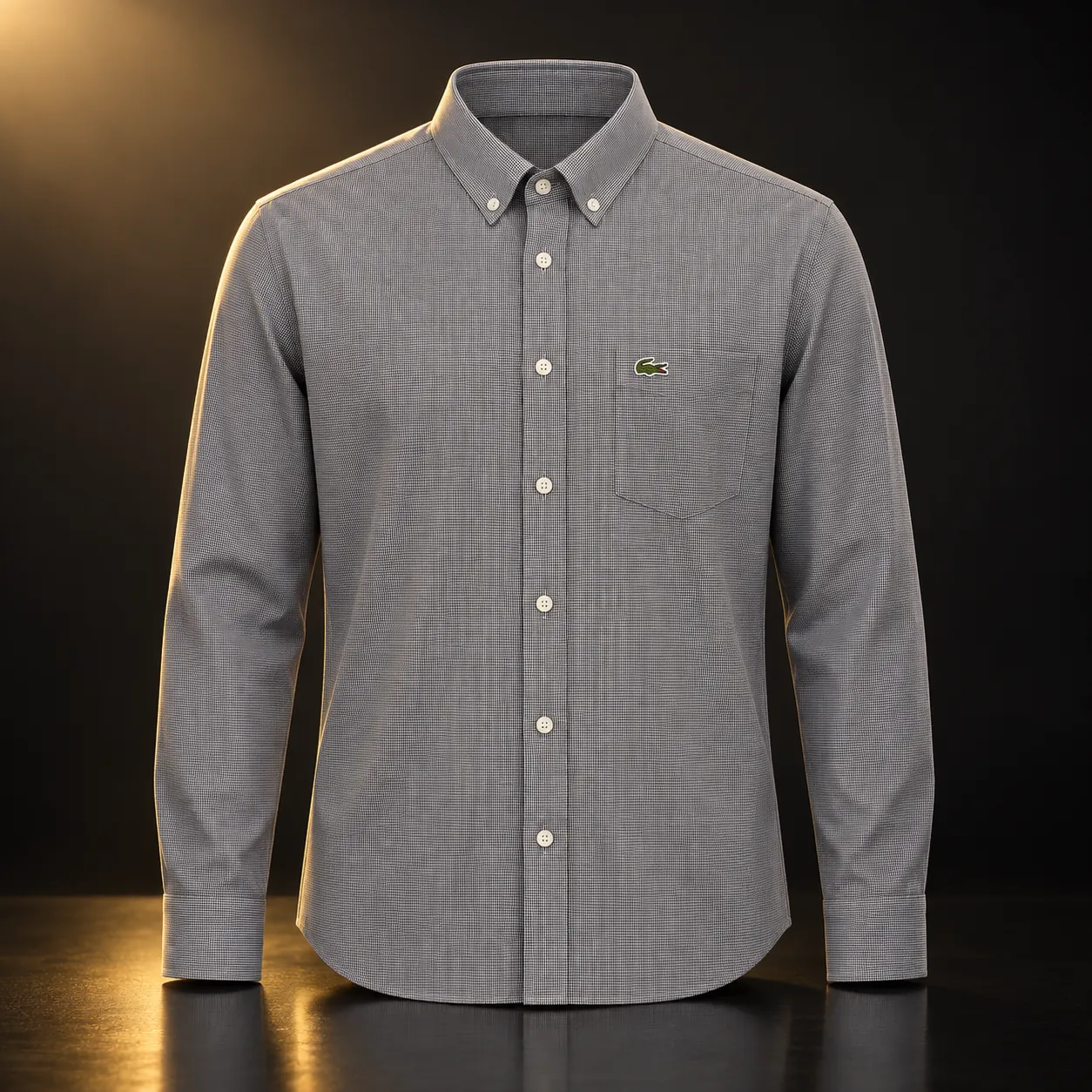 Camisa Lacoste cinza microxadrez