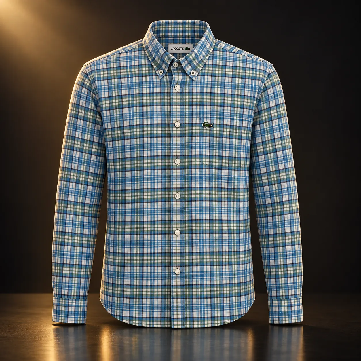 Camisa xadrez Lacoste azul e verde