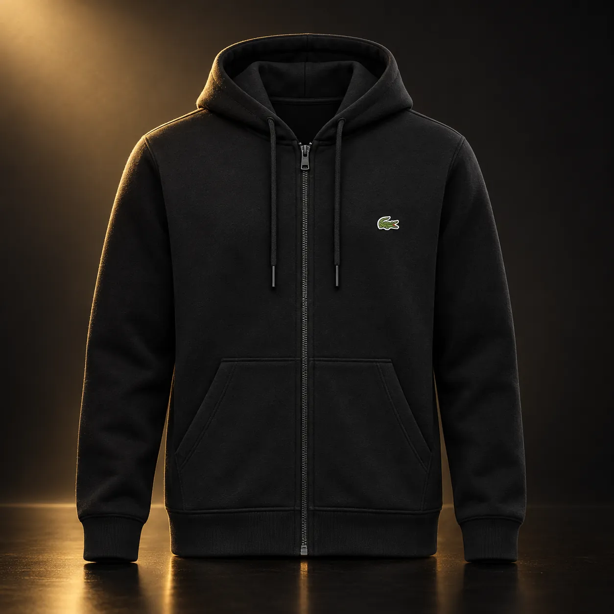Moletom Lacoste com capuz e zíper preto