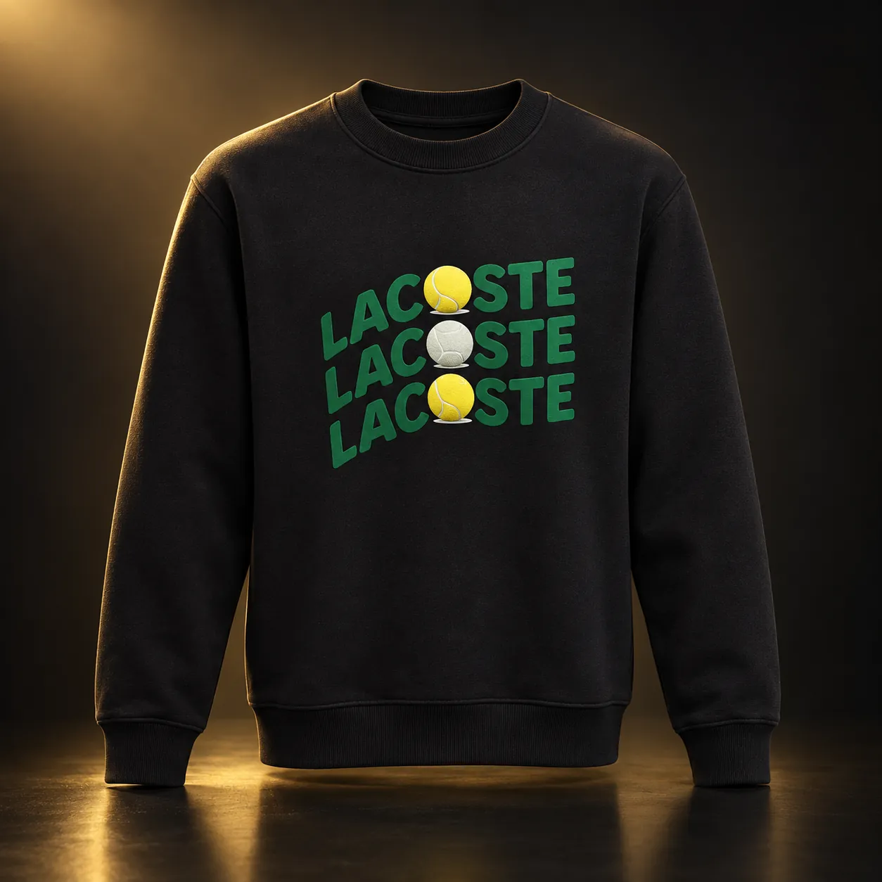 Moletom Lacoste preto com logo repetido verde