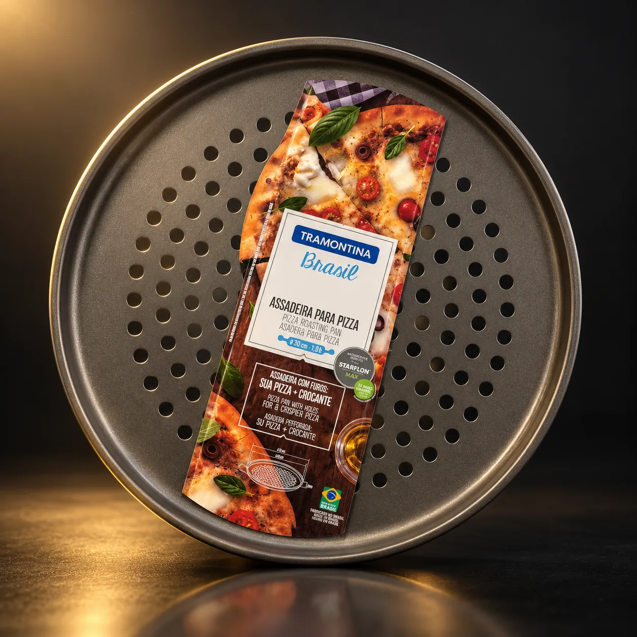 Assadeira para pizza perfurada Tramontina Brasil 30 cm grafite