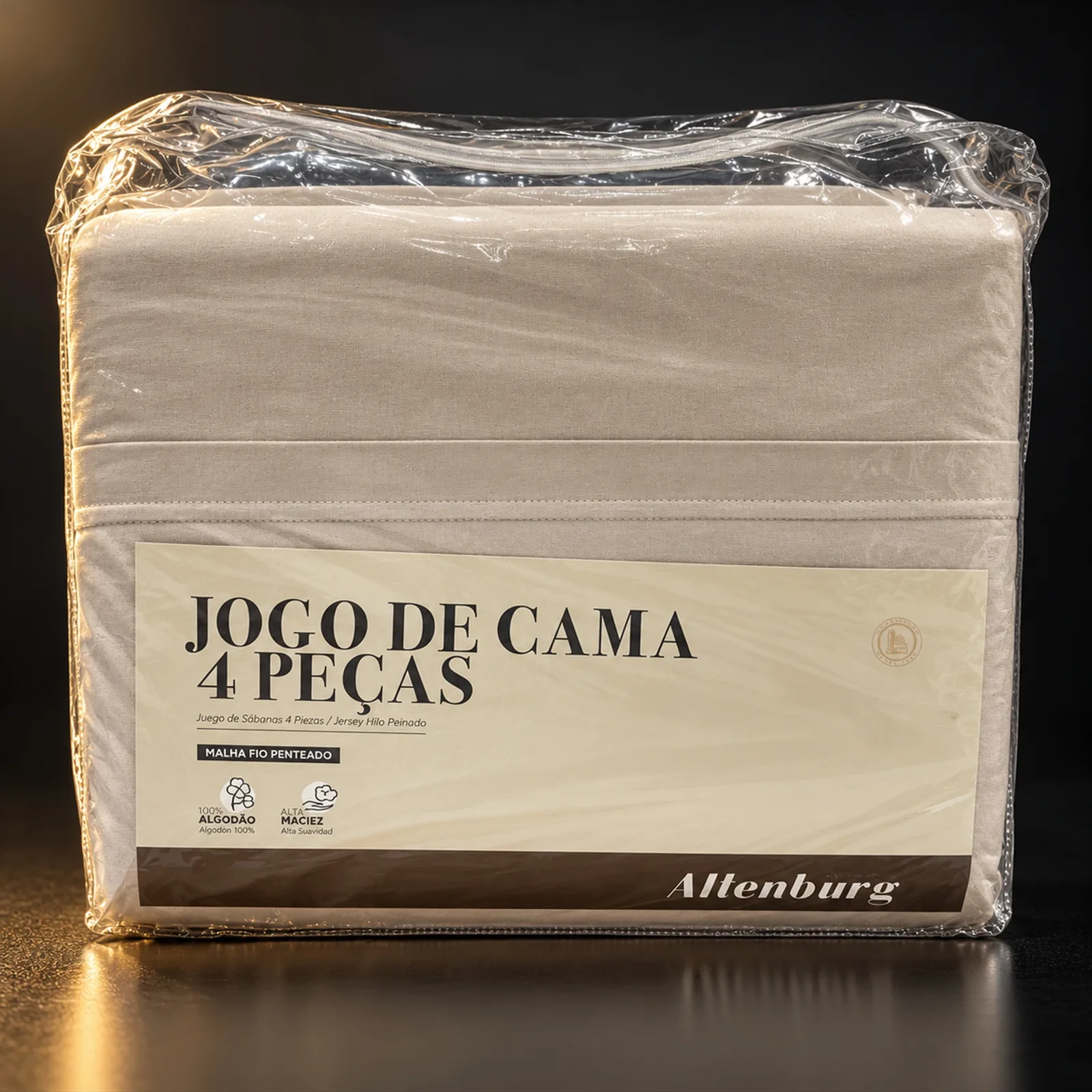 Jogo de lençol Altenburg malha com rolotê bege king