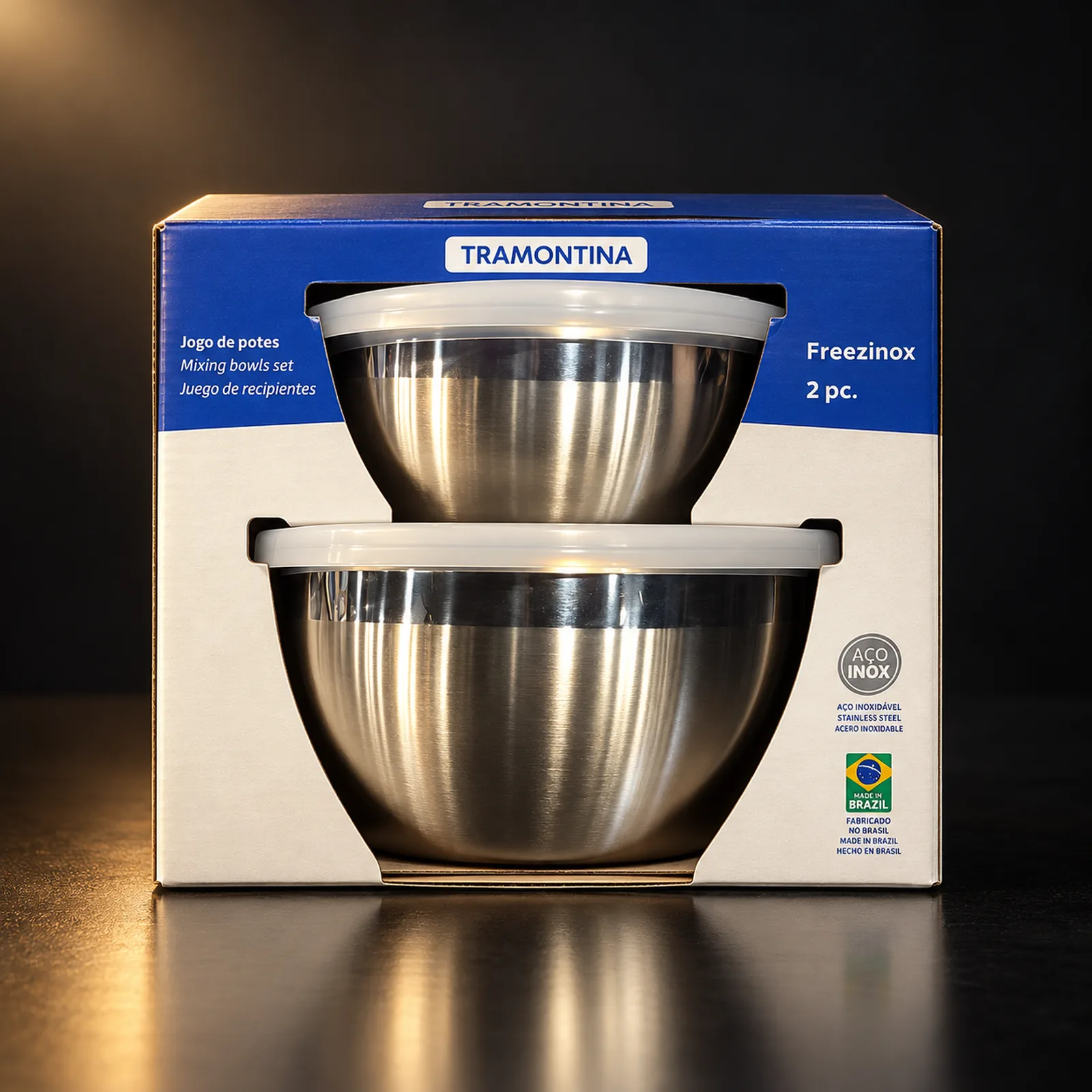 Jogo de potes Tramontina Freezinox em aço inox, 2 peças