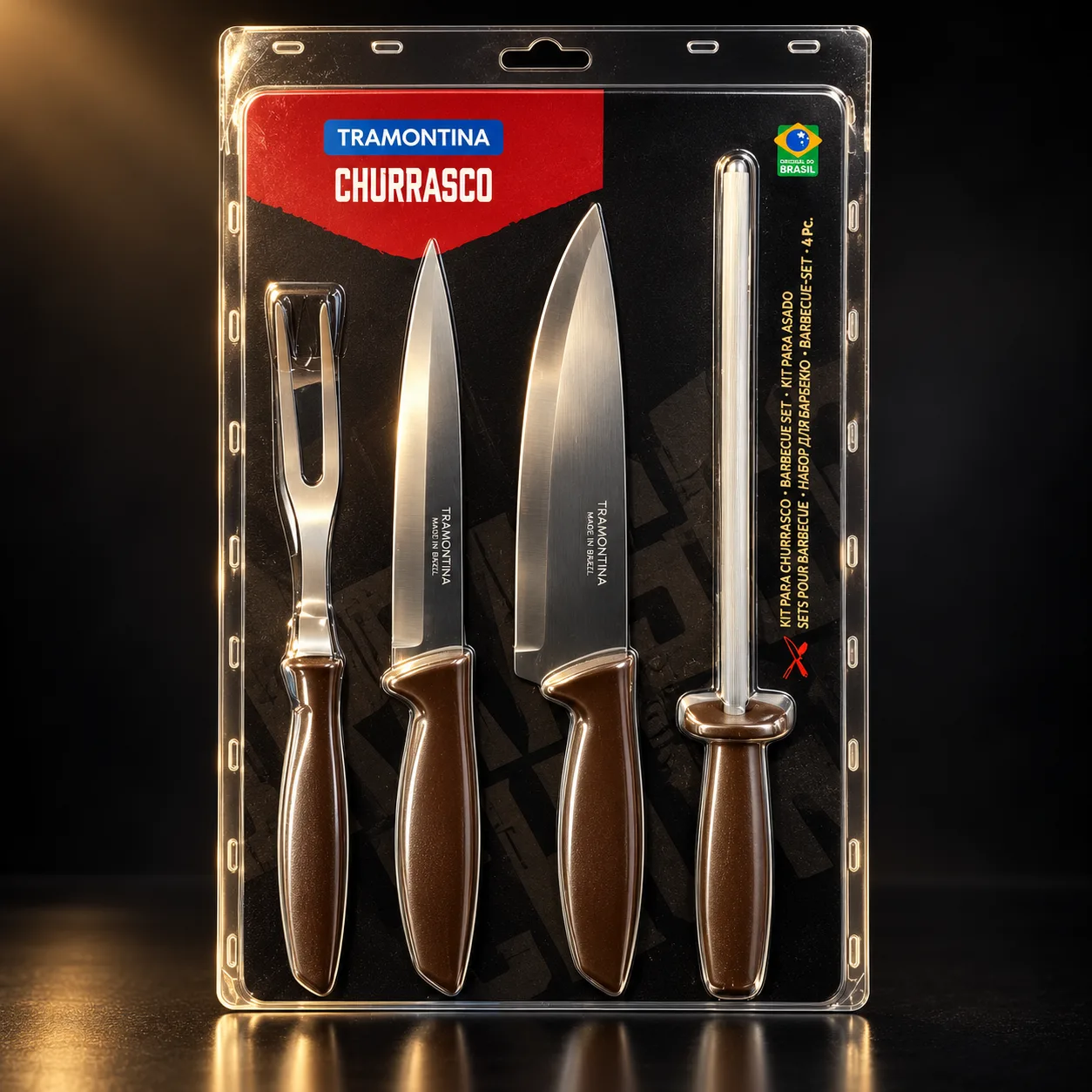 Kit churrasco Tramontina Plenus 4 peças marrom