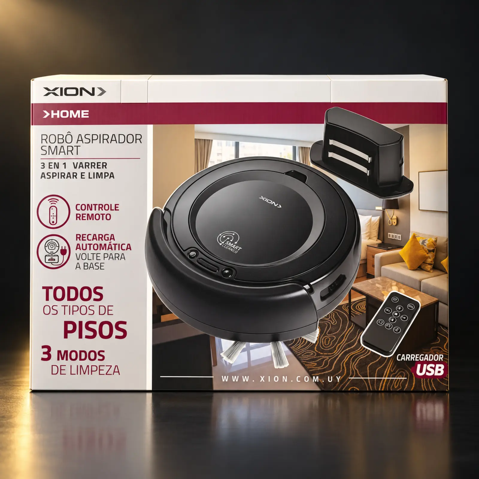 Robô aspirador de pó Xion recarregável com controle remoto 220 V